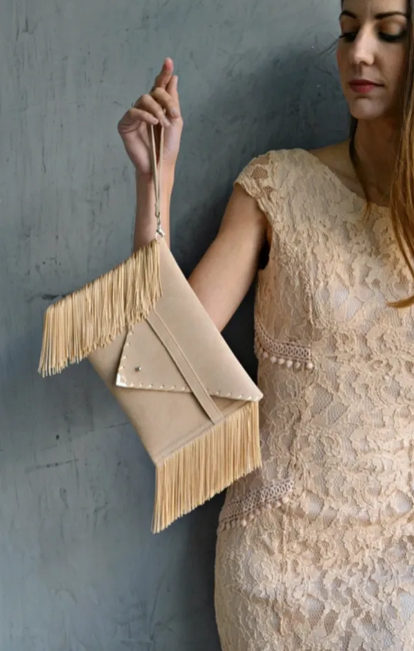 Fringe Leather Suede Clutch