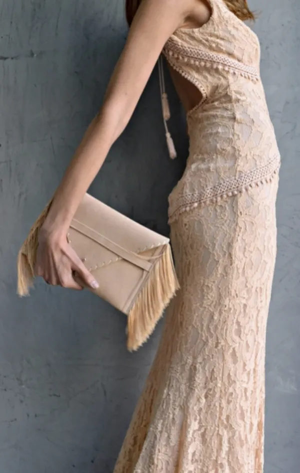 Fringe Leather Suede Clutch