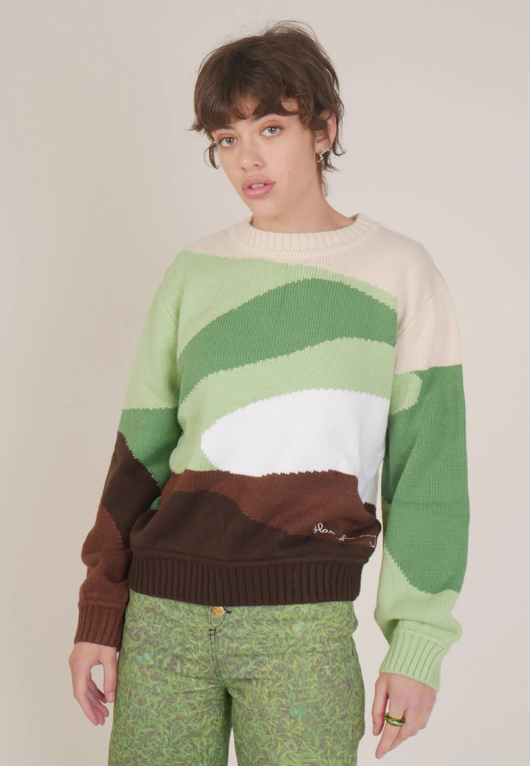 Golden Years Landscape Jumper - grass green