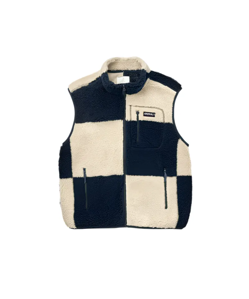 Gramicci - Checkered Sherpa Vest - Natural/Navy Check