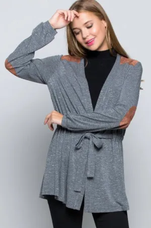 Gray Suede Patch Cardigan