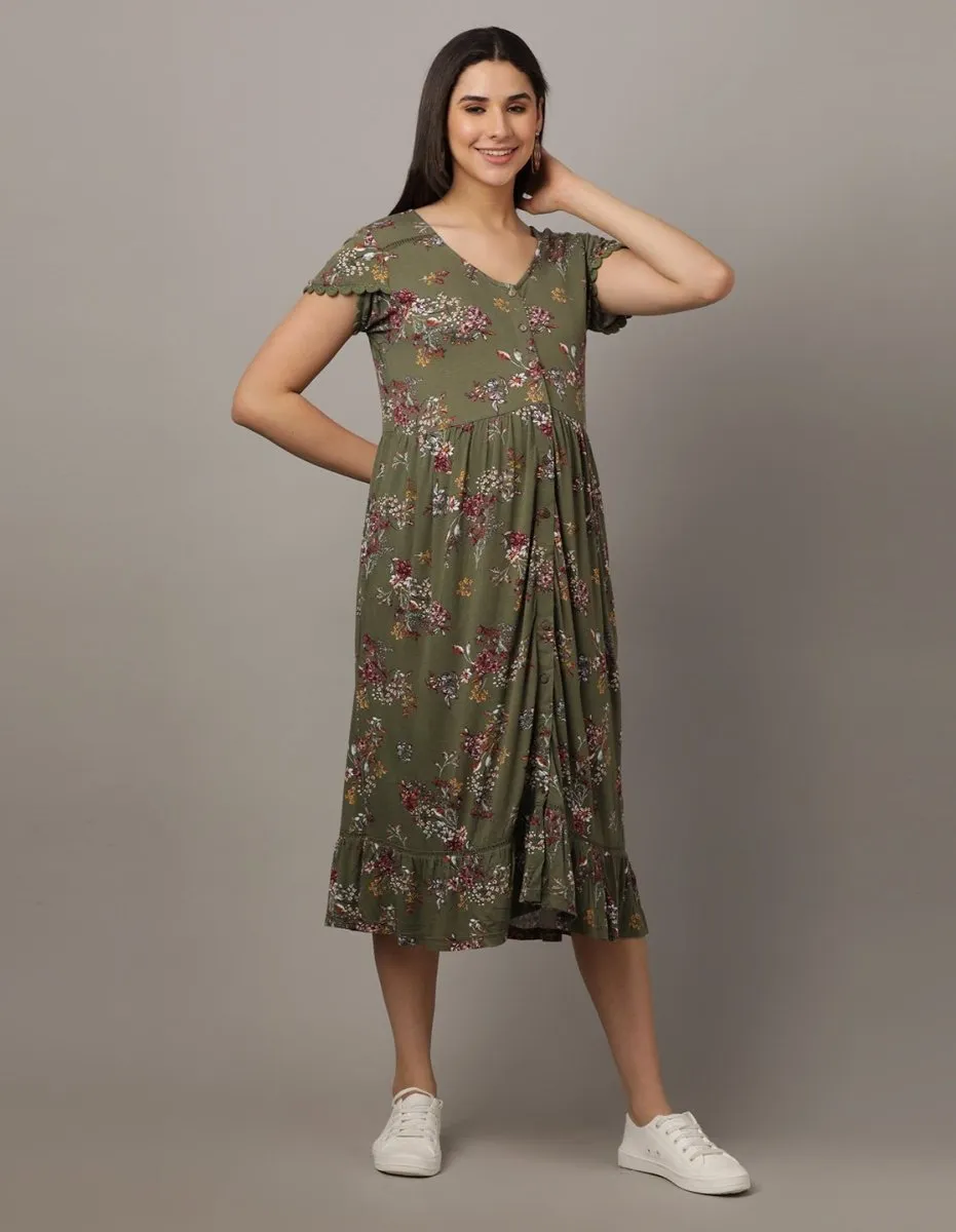 Green Gabbles Maternity Dress with Nursing