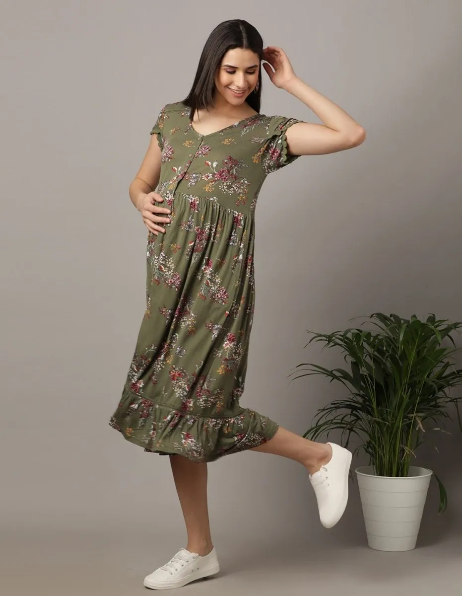 Green Gabbles Maternity Dress with Nursing