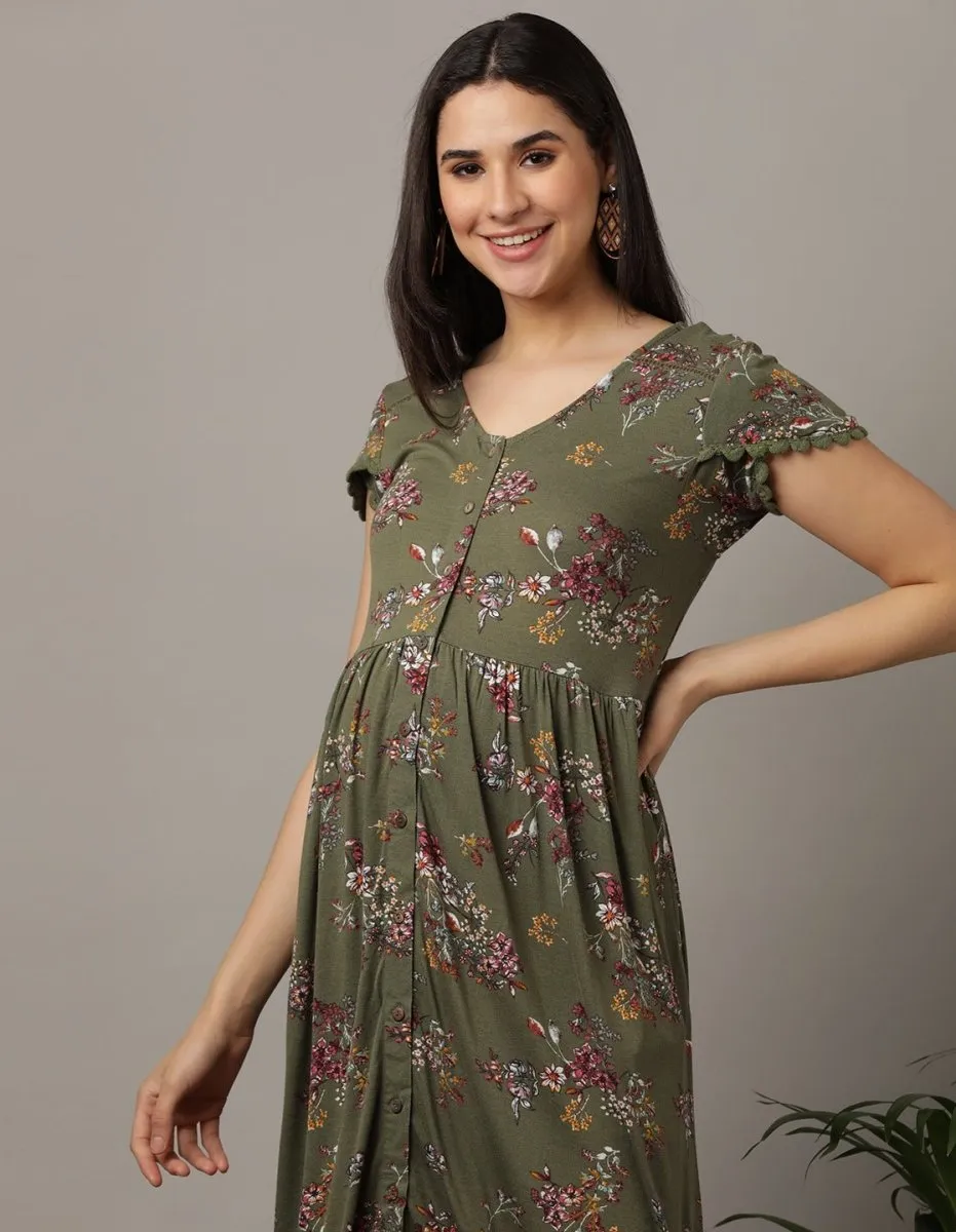 Green Gabbles Maternity Dress with Nursing