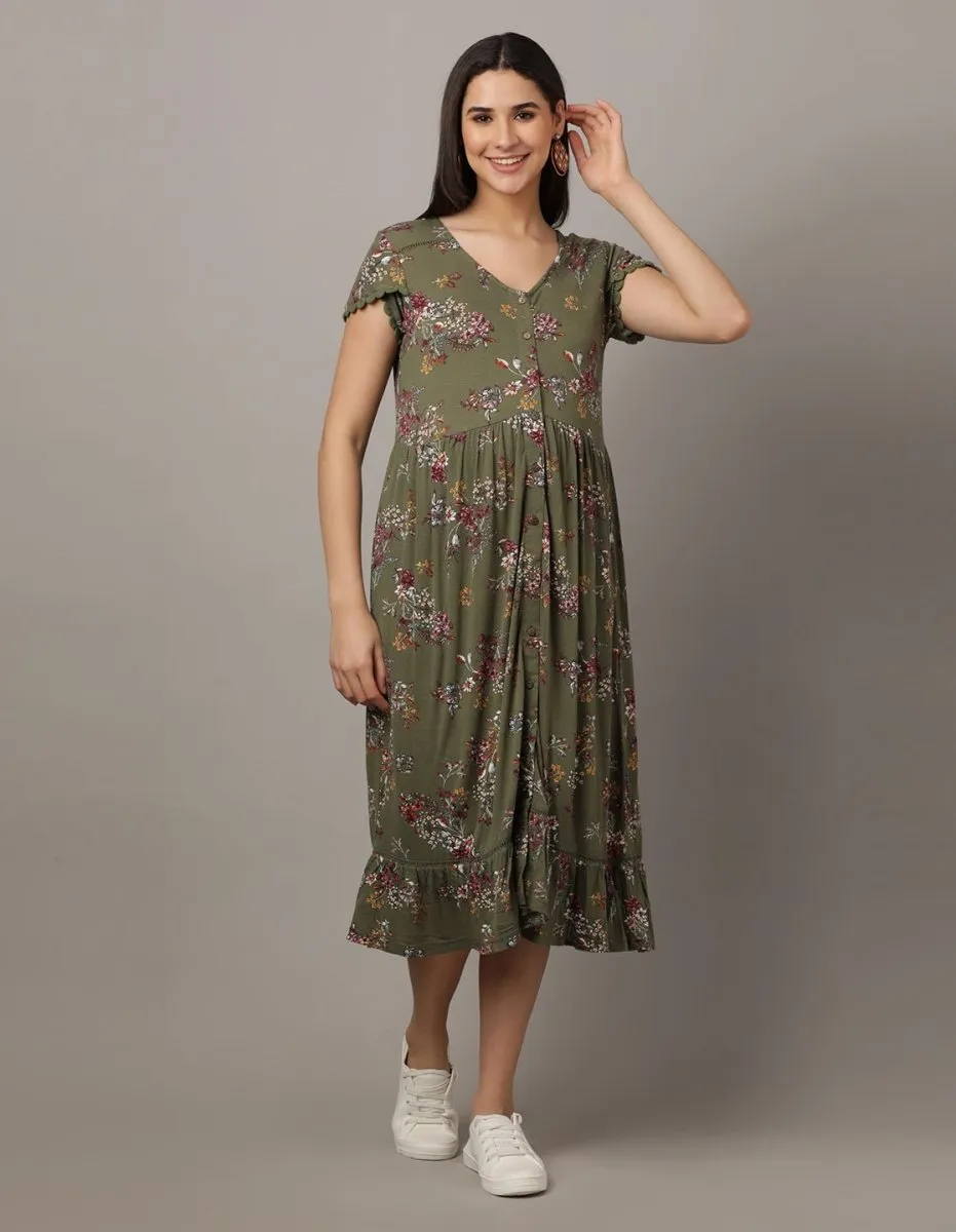 Green Gabbles Maternity Dress with Nursing