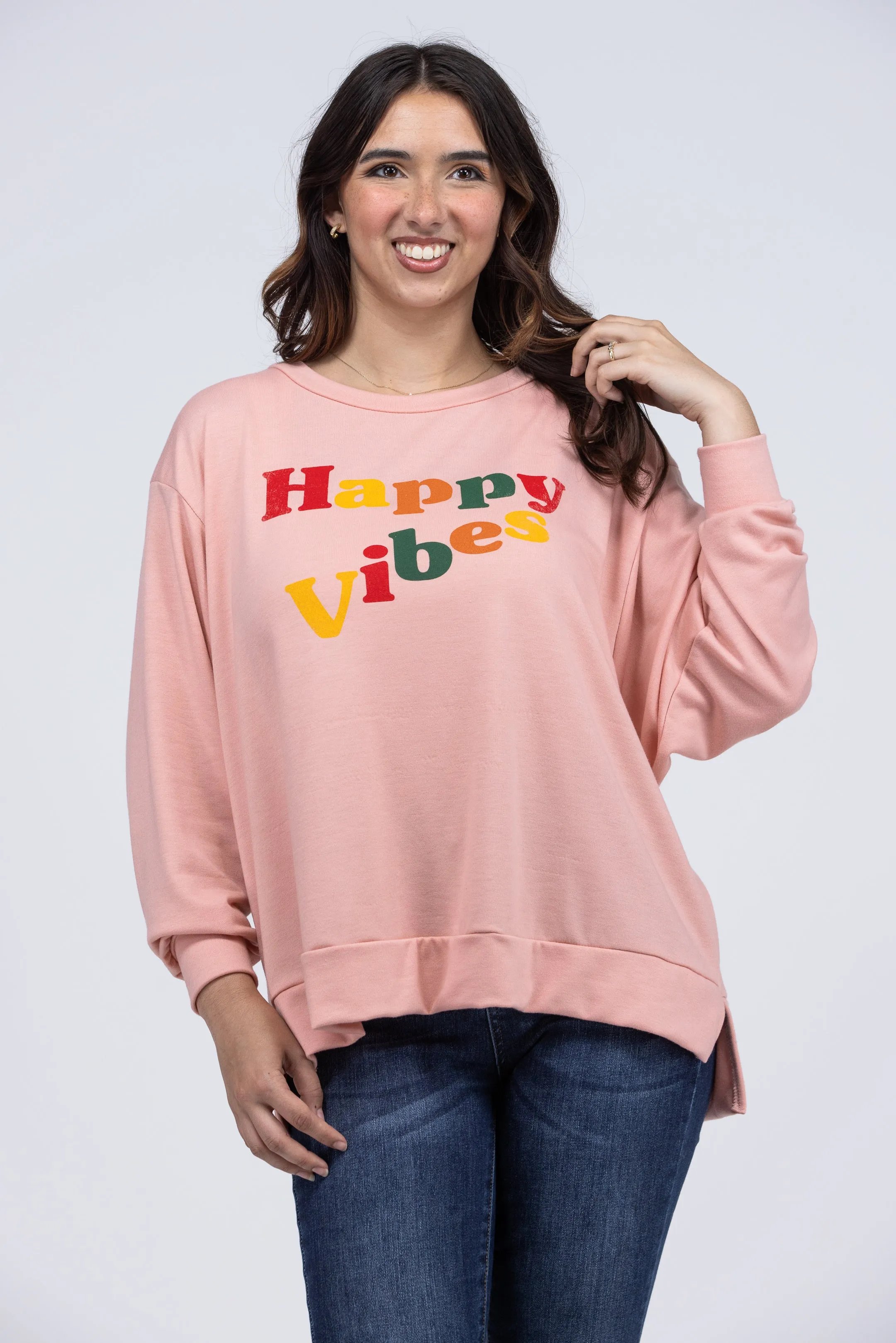 Happy Vibes Graphic Long Sleeve Top