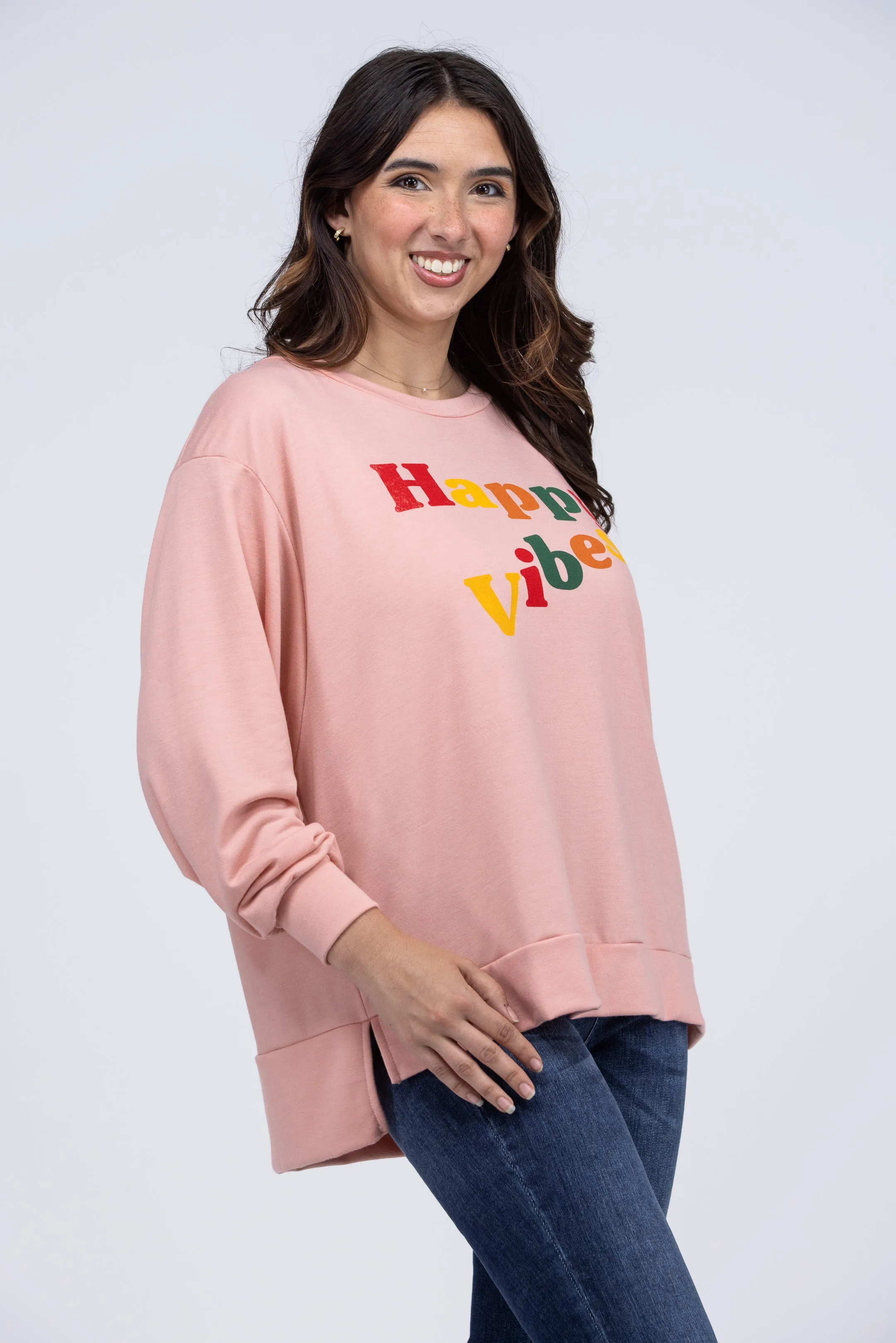 Happy Vibes Graphic Long Sleeve Top