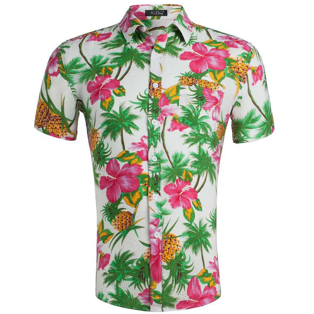 Hawaiian Pineapple Casual Tencel Cotton Shirt Button Down