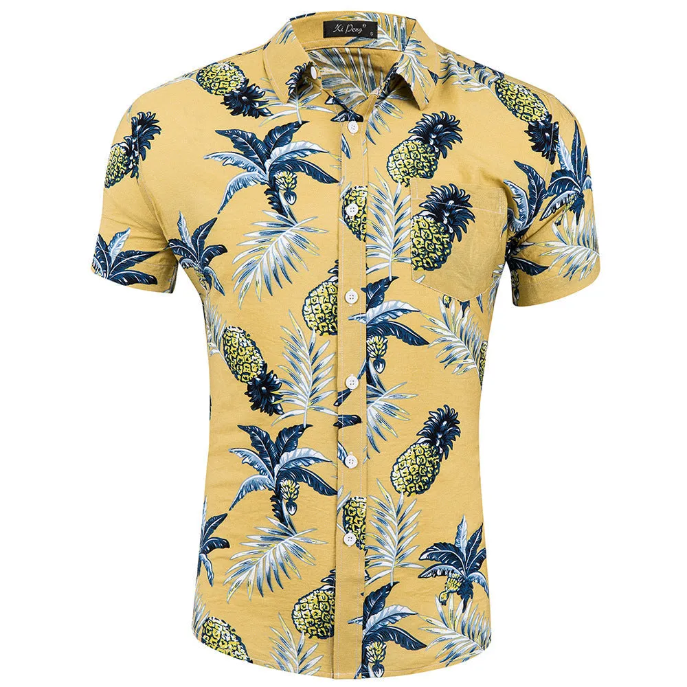 Hawaiian Pineapple Casual Tencel Cotton Shirt Button Down