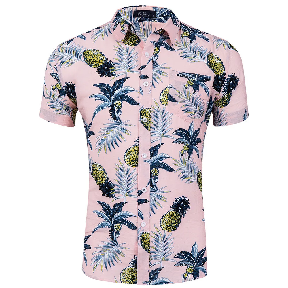 Hawaiian Pineapple Casual Tencel Cotton Shirt Button Down