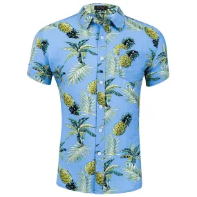 Hawaiian Pineapple Casual Tencel Cotton Shirt Button Down