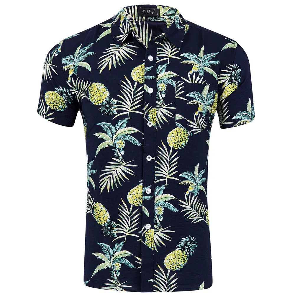 Hawaiian Pineapple Casual Tencel Cotton Shirt Button Down