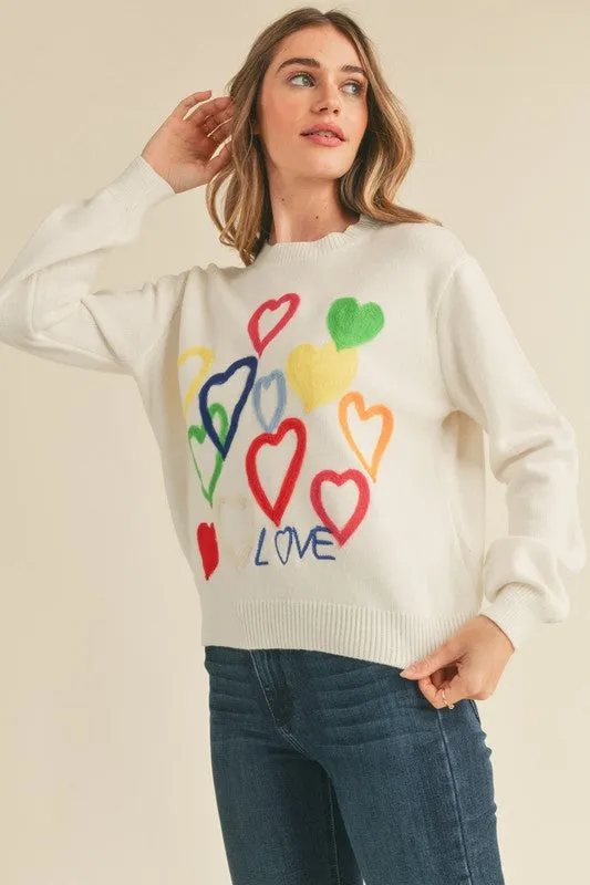 Heart Embroidered Sweater Ivory