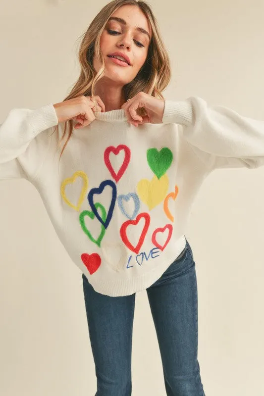 Heart Embroidered Sweater Ivory