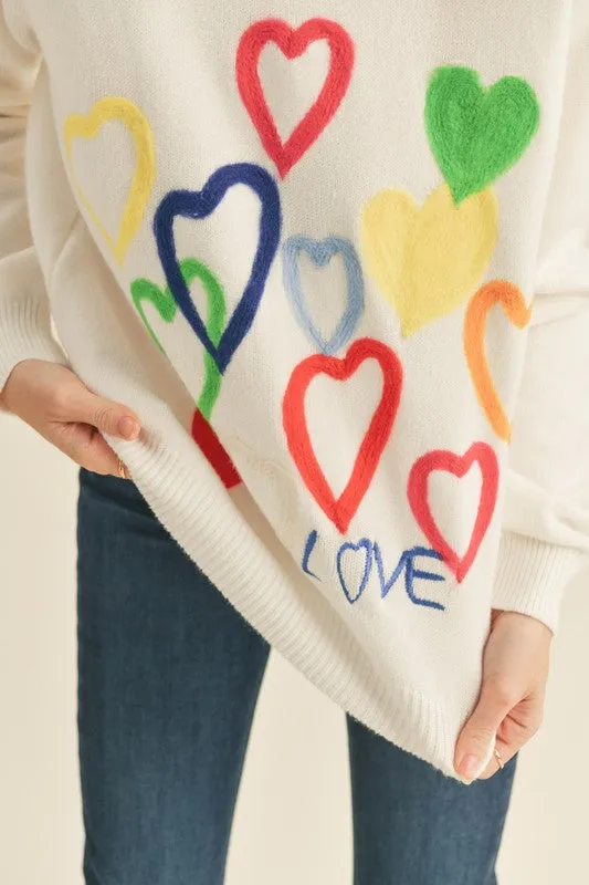 Heart Embroidered Sweater Ivory