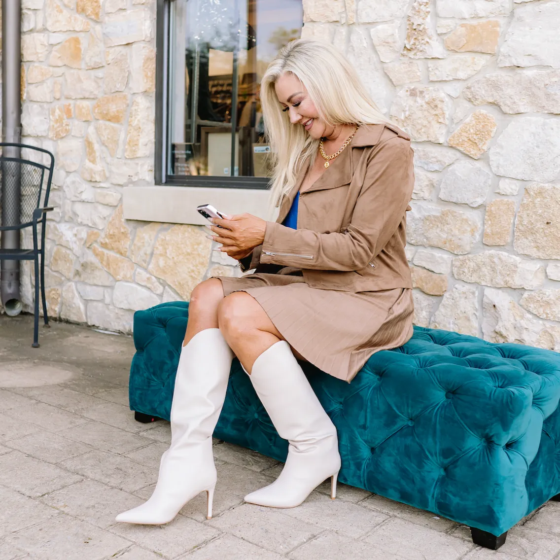 Hey Babe Camel Faux Suede Pleated Skirt