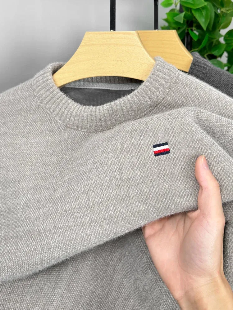 High End Winter Chenille Sweater for Men with Plush and Thickened Round Neck Integrated Plush and Plush Knitted Pullover Top