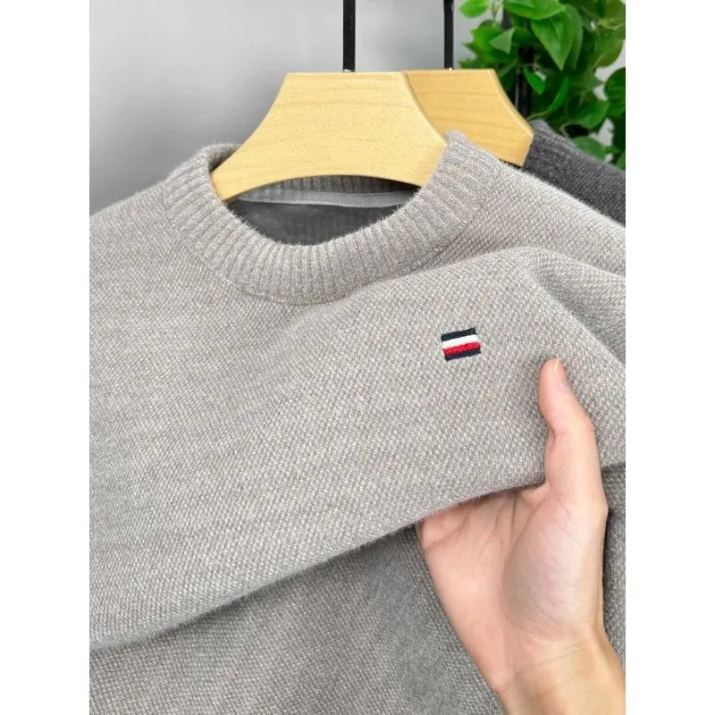 High End Winter Chenille Sweater for Men with Plush and Thickened Round Neck Integrated Plush and Plush Knitted Pullover Top