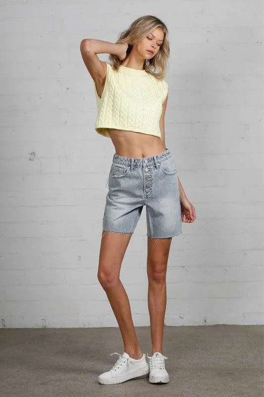 High Rise Denim Bermuda Shorts