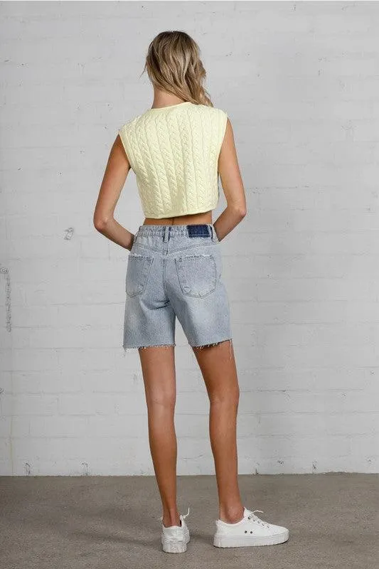 High Rise Denim Bermuda Shorts