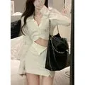 Hnewly BACK TO SCHOOL OUTFIT Knitted 2 Piece Dress Set Dress Women Autumn Casual Long Sleeve Korean Style Sweater Suit Office Lady Elegant Y2k Chic Sets