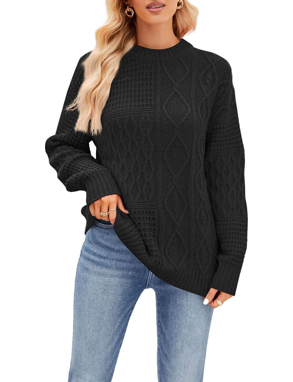 iB-iP Women's Cozy Casual Top Long Sleeve Lightweight Soft Pullover Sweater