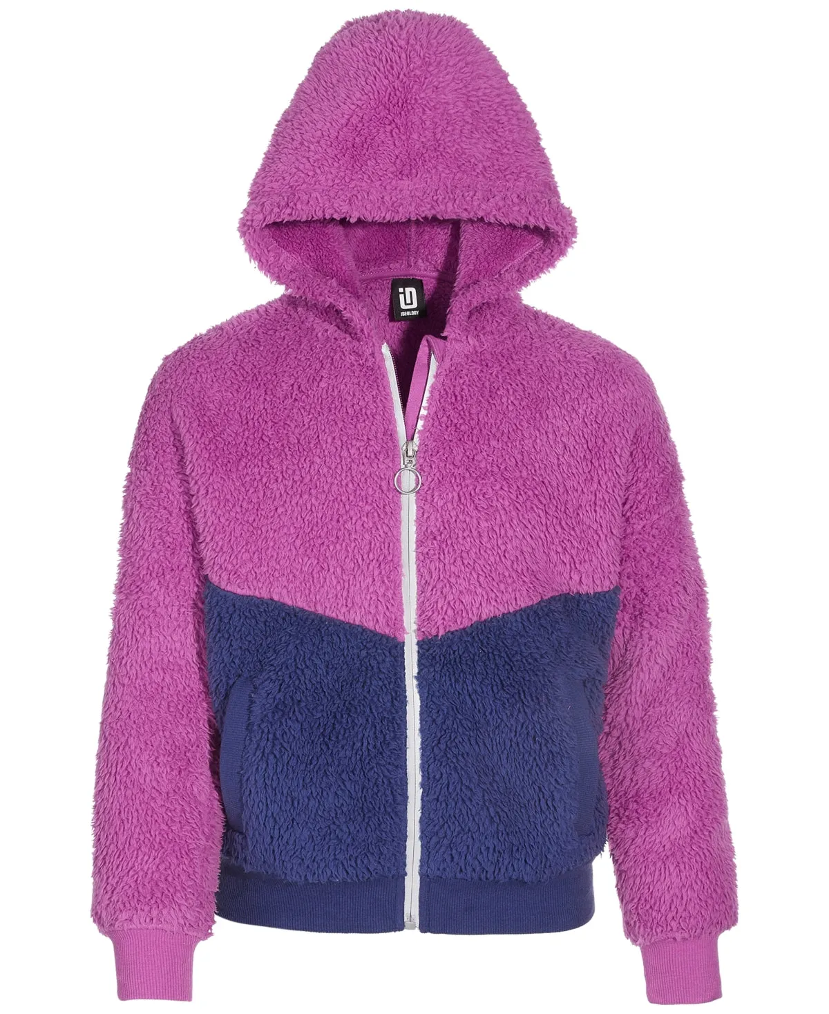 ID Ideology Girls Colorblocked Faux-Sherpa Zip Jacket- Berry Frost