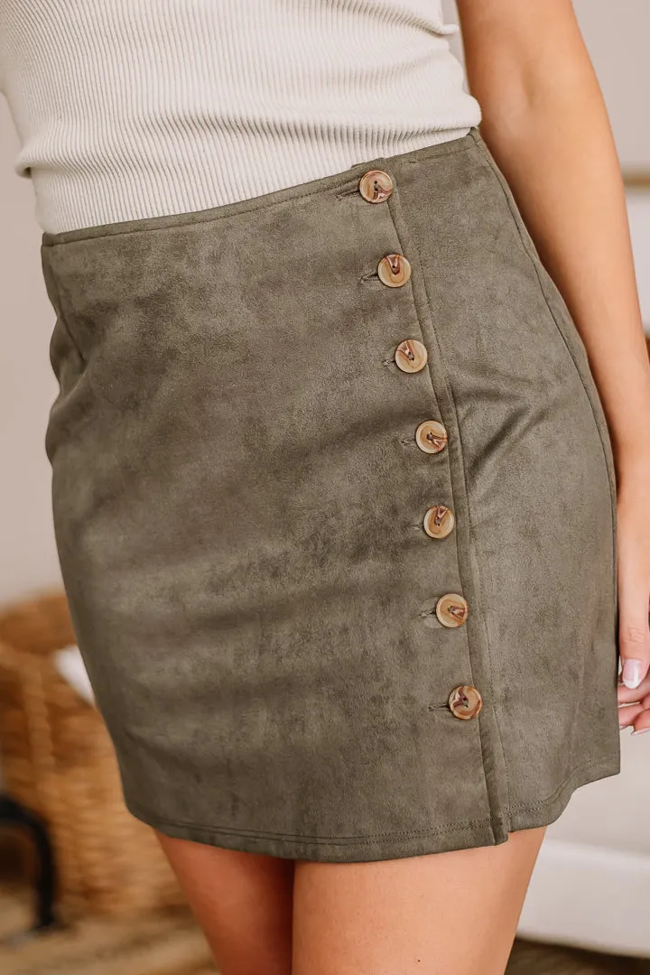 I'm That Girl Button Up Suede Skirt | Olive