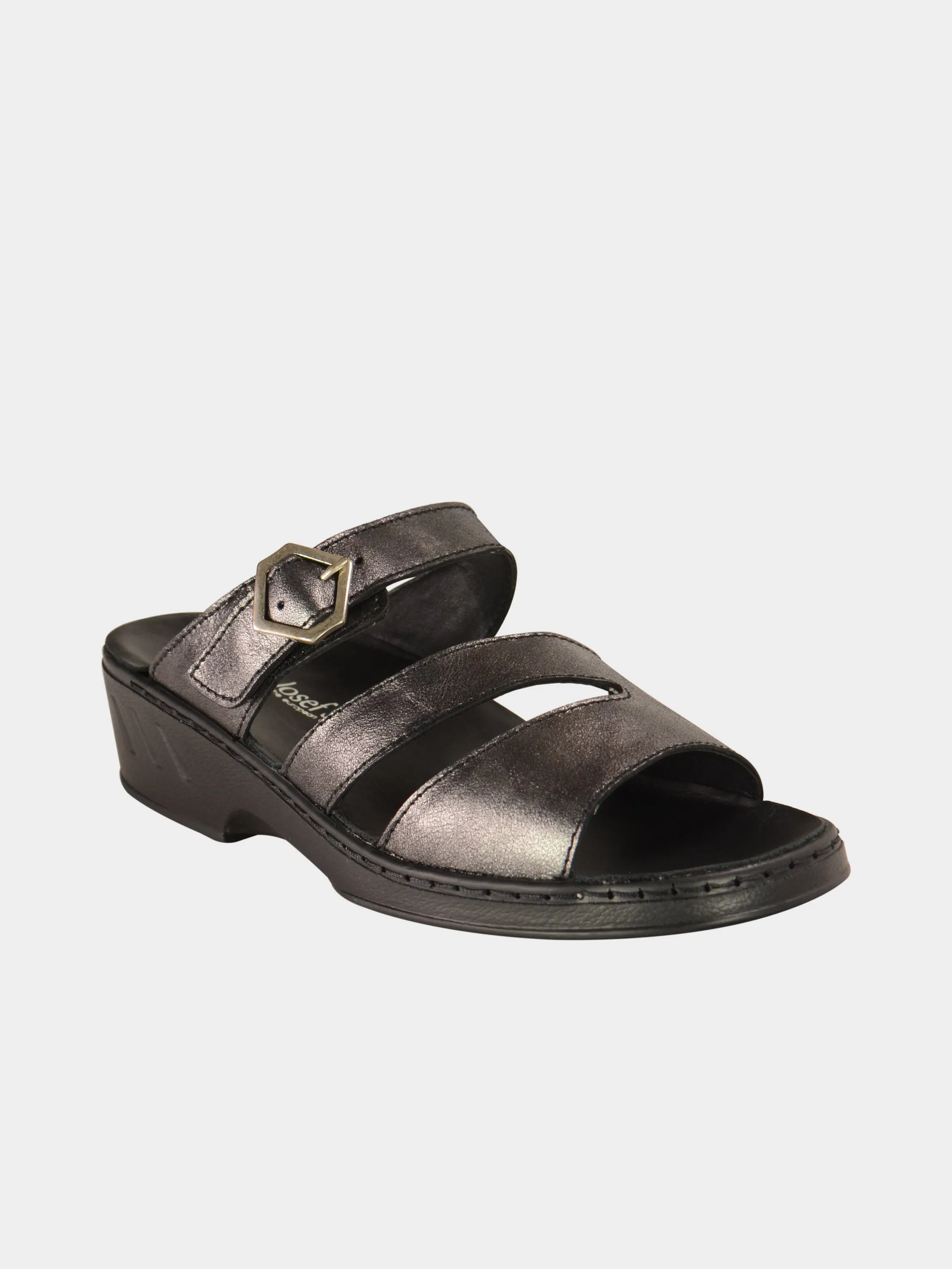 Josef Seibel Women Slider Sandals in Grey Leather