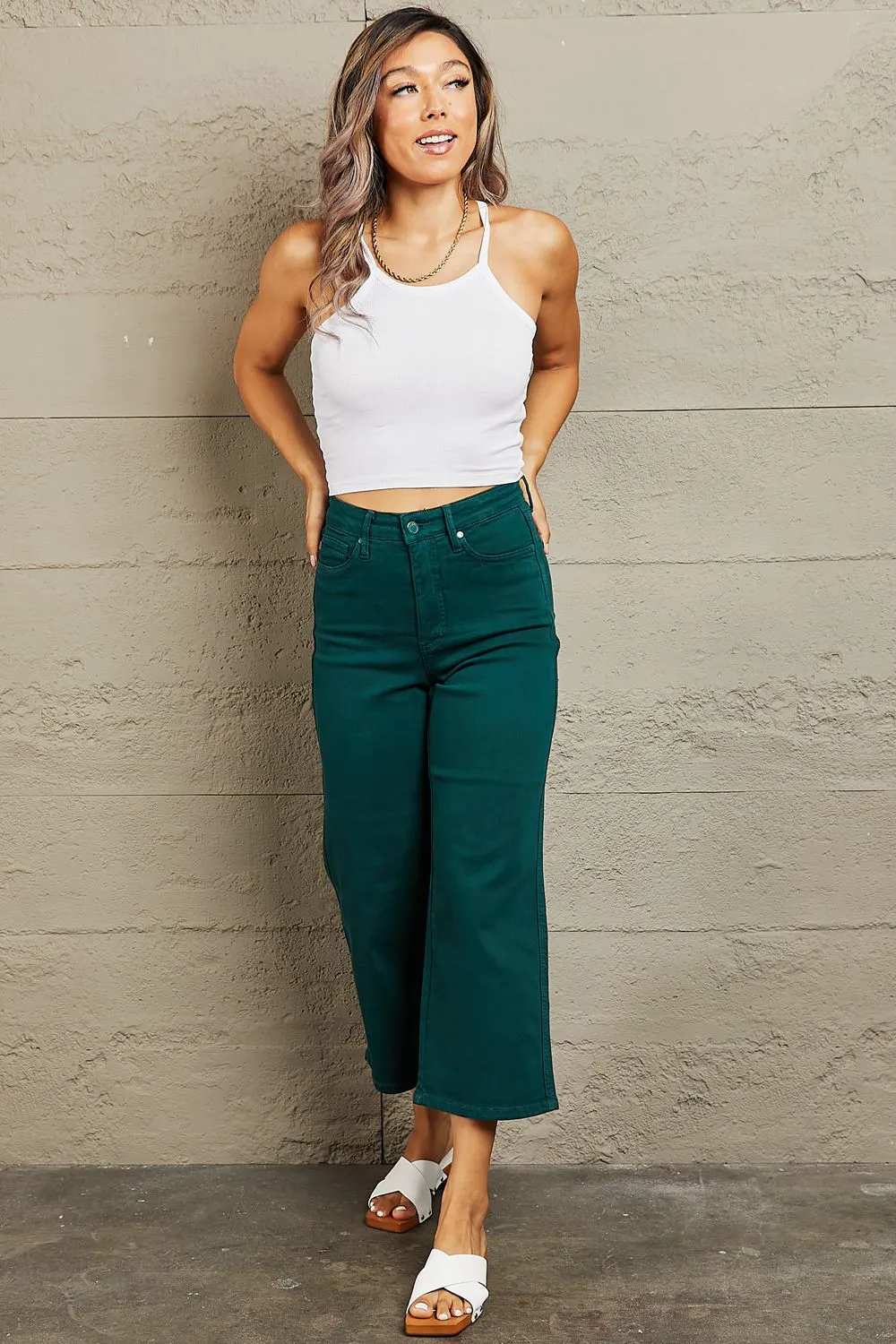 Judy Blue Hailey Tummy Control High Waisted Cropped Wide Leg Jeans