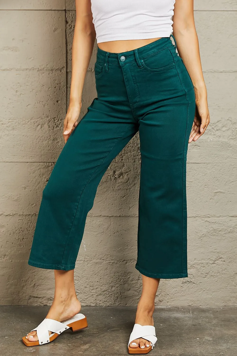 Judy Blue Hailey Tummy Control High Waisted Cropped Wide Leg Jeans