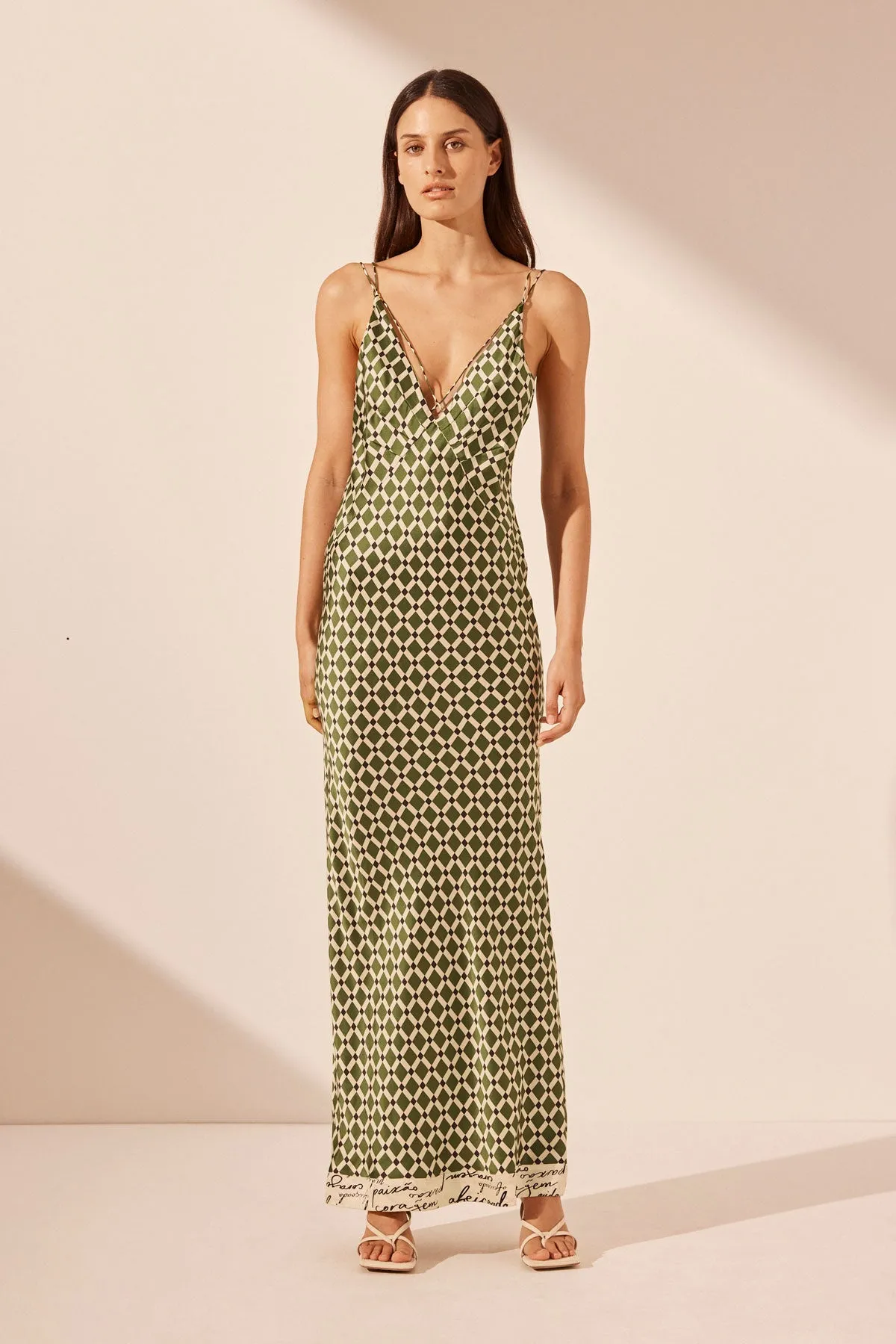 KAHLO SILK CONTRAST CROSS STRAP MAXI DRESS