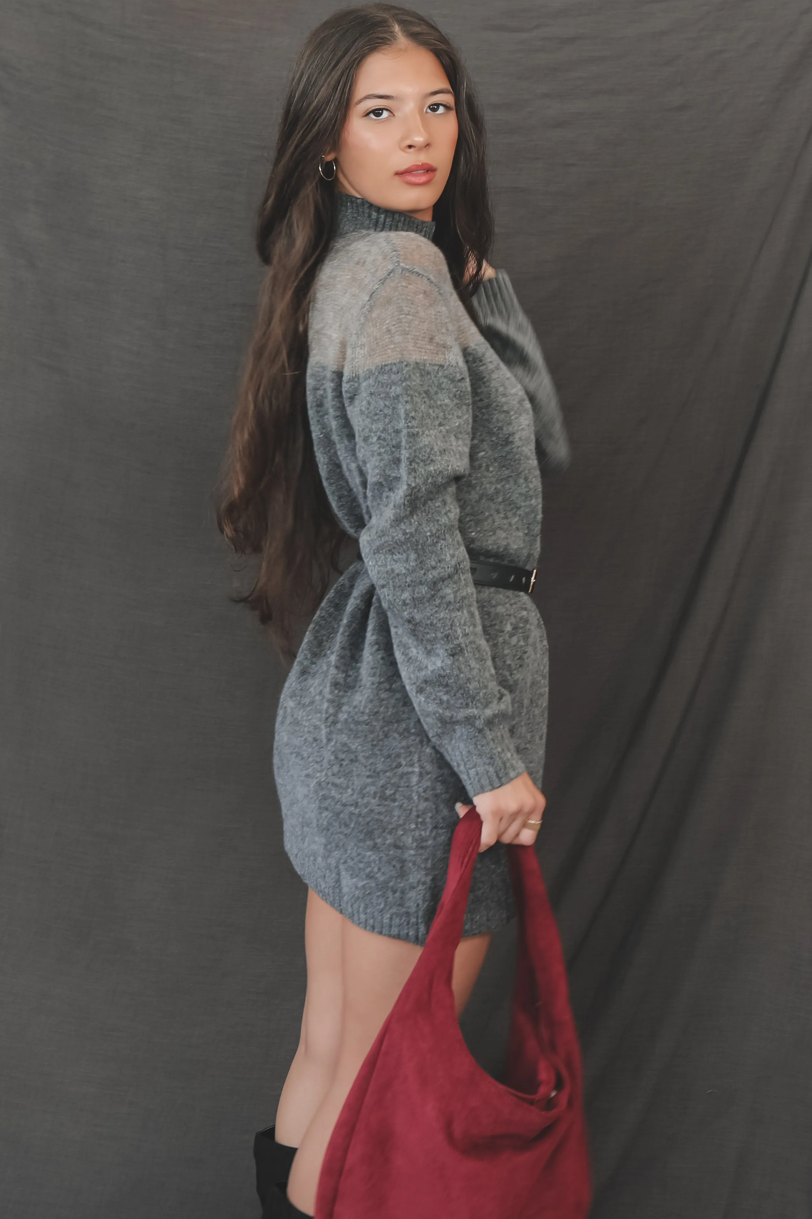 Keeping It Hot High-Neck Knit Sweater Dress