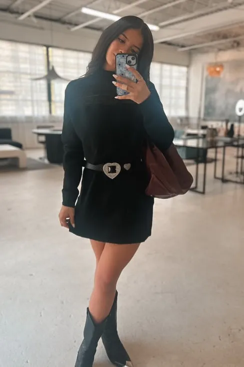 Keeping It Hot High-Neck Knit Sweater Dress