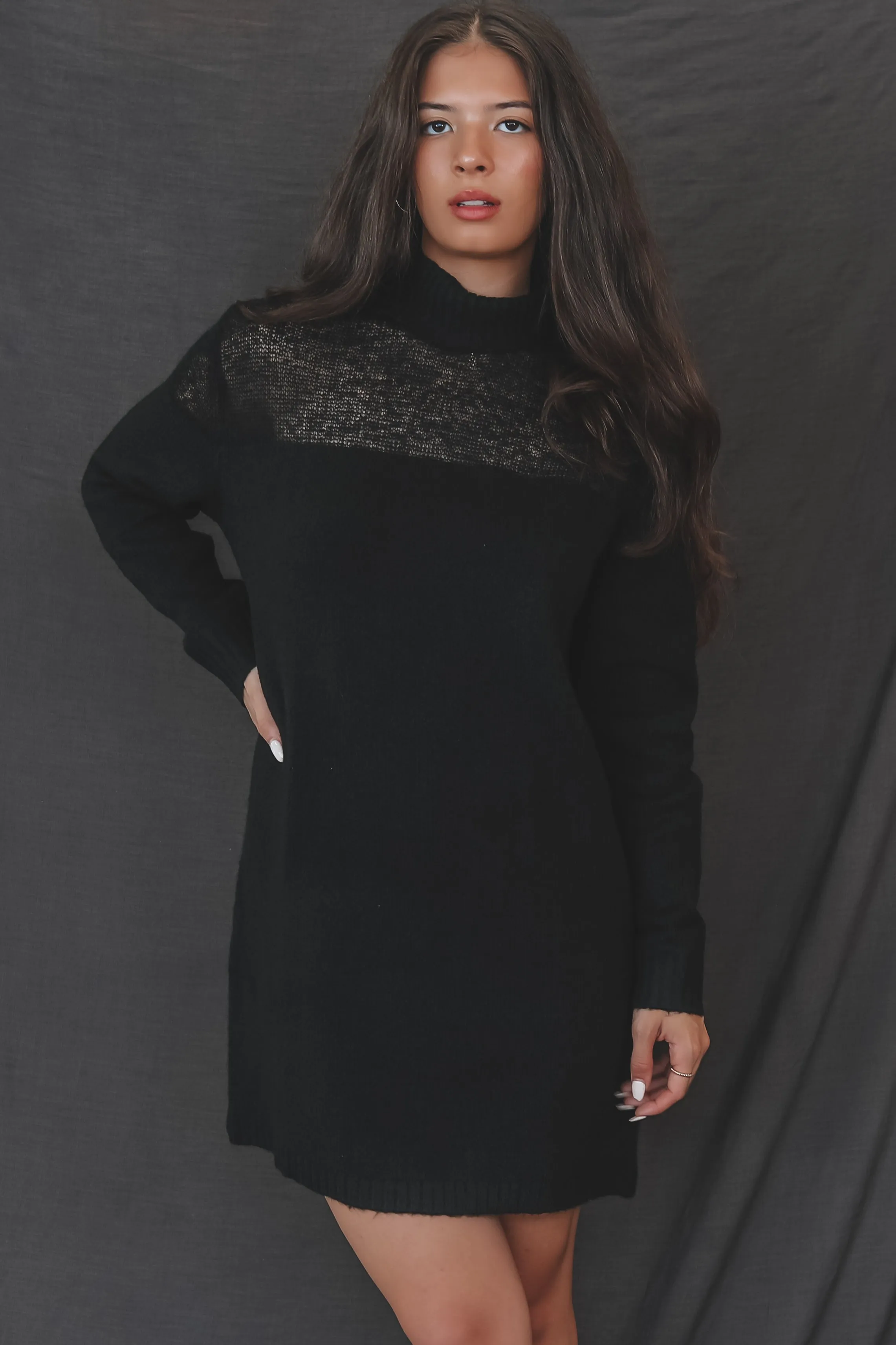 Keeping It Hot High-Neck Knit Sweater Dress