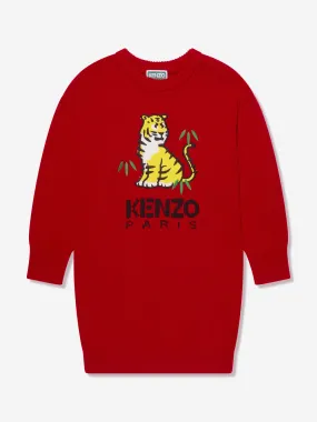 KENZO Girls Knitted Kotora Dress in Red