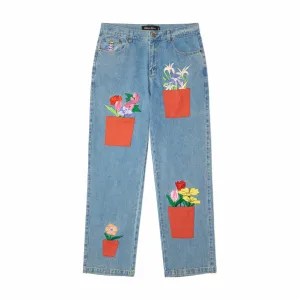 KidSuper Studios All Over Flower Pots Denim Jeans (Blue)