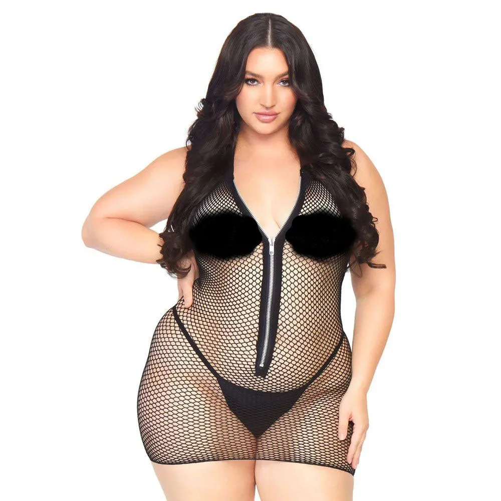 Leg Avenue Fishnet Zip Up Dress Plus Size 14 To 18