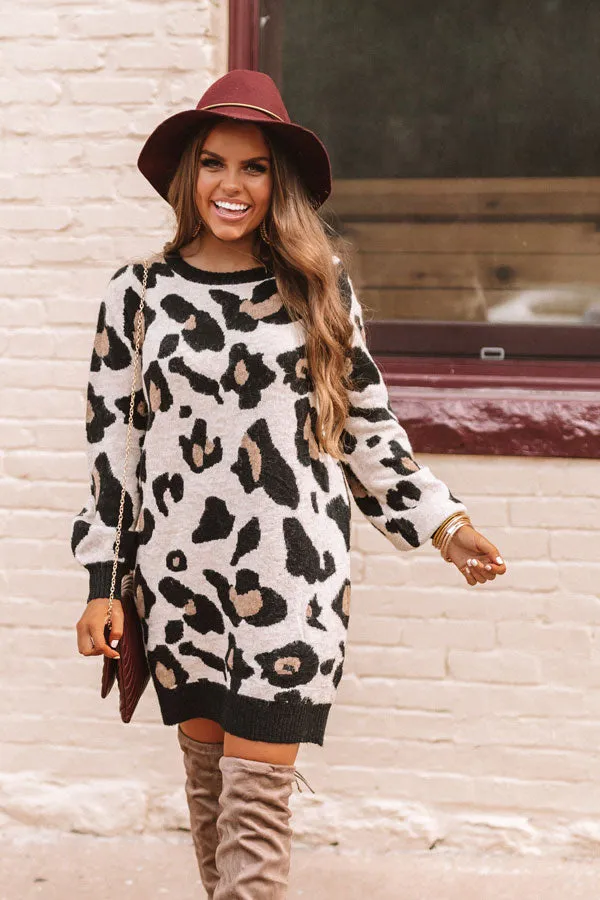 Let's Talk Leopard Sweater Dress In Brown