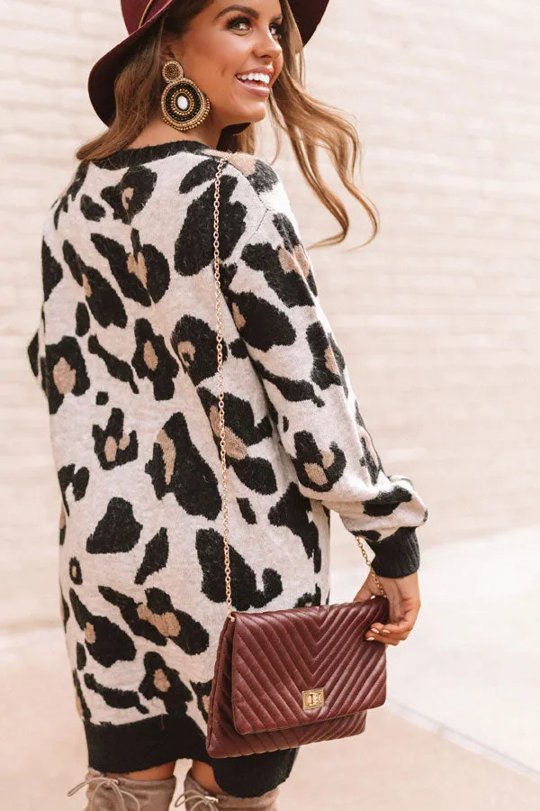 Let's Talk Leopard Sweater Dress In Brown