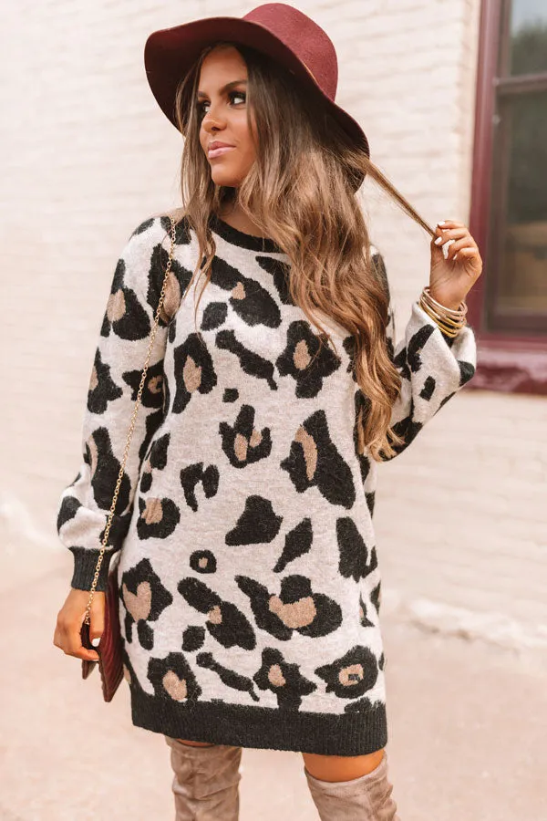 Let's Talk Leopard Sweater Dress In Brown