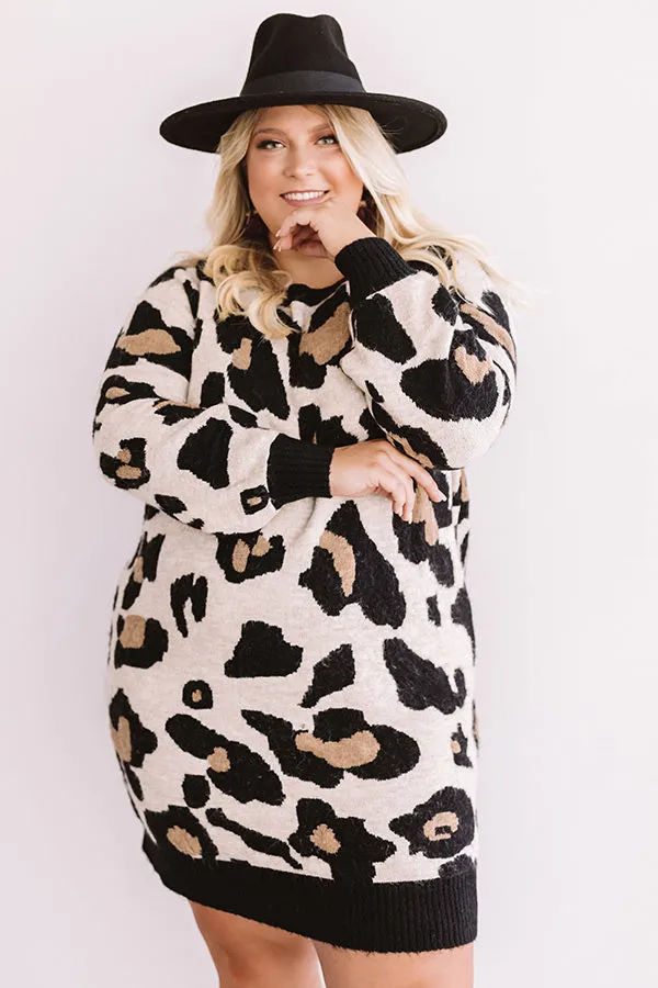 Let's Talk Leopard Sweater Dress In Iced Latte Curves