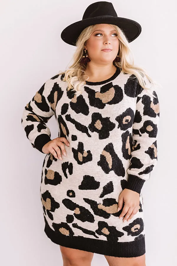 Let's Talk Leopard Sweater Dress In Iced Latte Curves