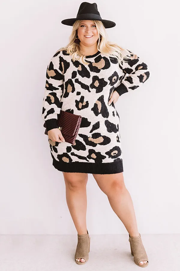 Let's Talk Leopard Sweater Dress In Iced Latte Curves