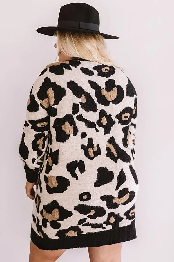 Let's Talk Leopard Sweater Dress In Iced Latte Curves