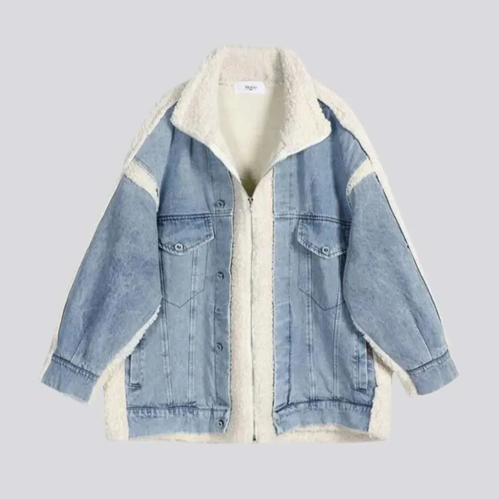 Light-wash sherpa jean jacket
 for women