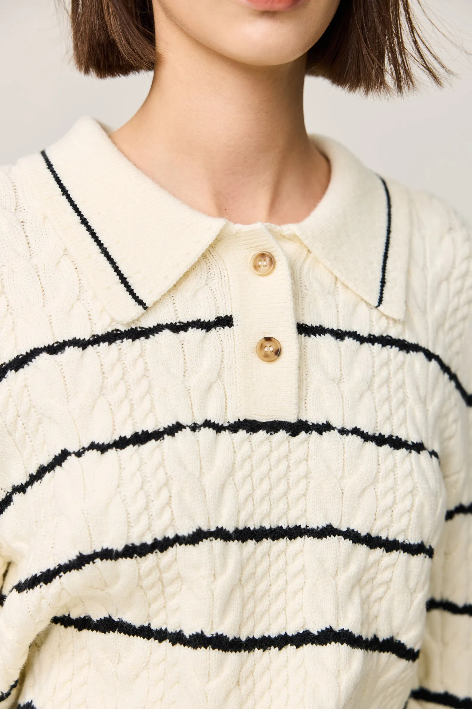 LILY Contrast Striped Relaxed Polo Sweater