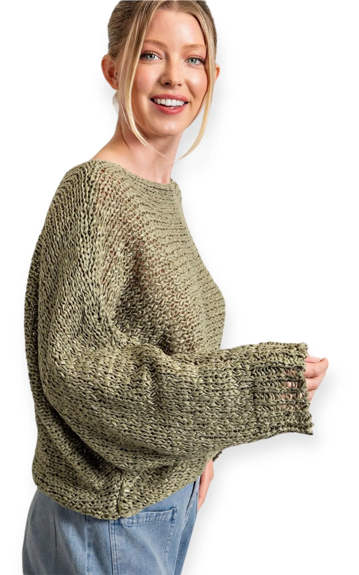 Lily's Loose Fit Knit Sweater Top- Sage