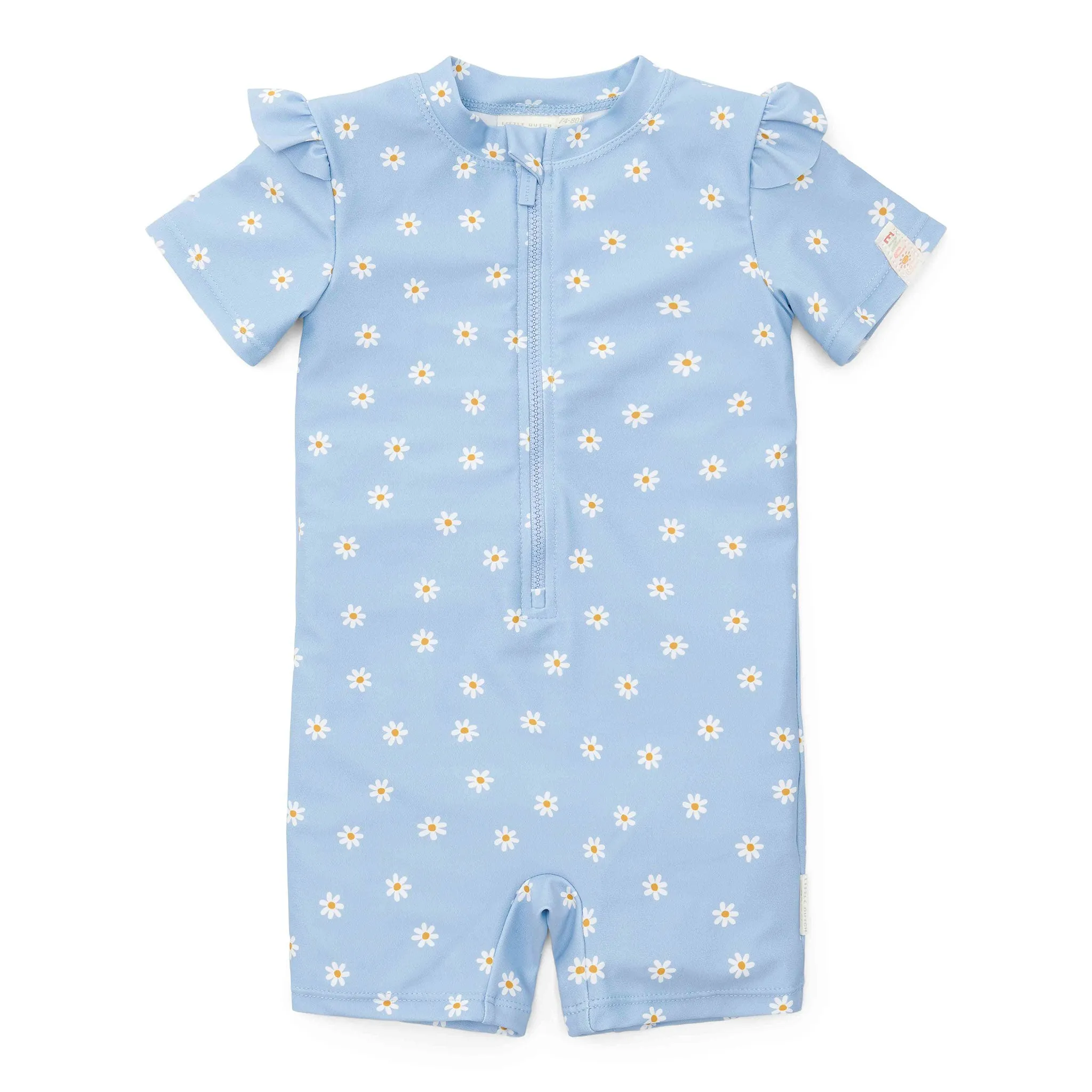 Little Dutch Short-Sleeve Ruffles Swimsuit - Daisies Blue