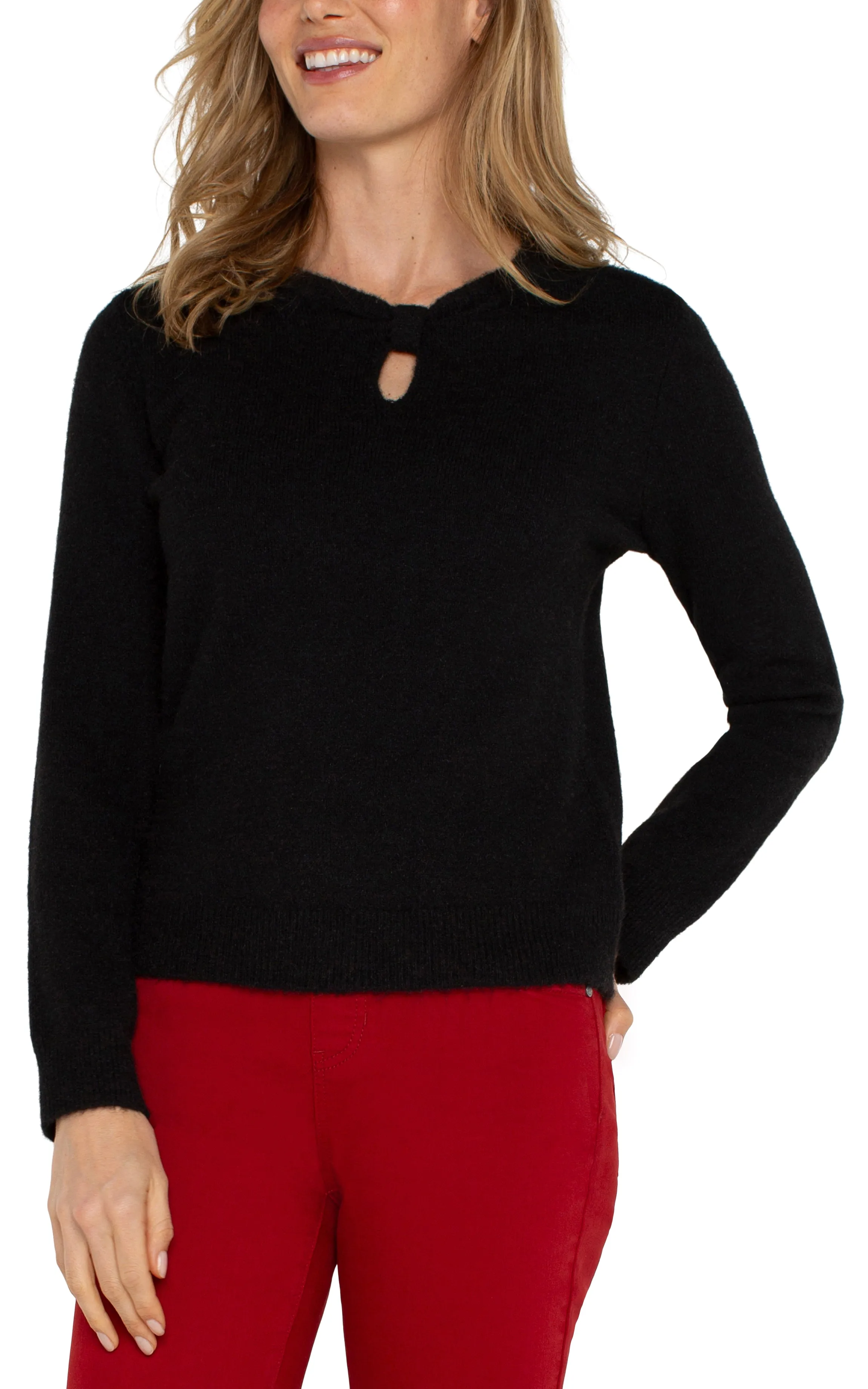 Liverpool Long Sleeve Cut Out Bow Neck Sweater (Black)